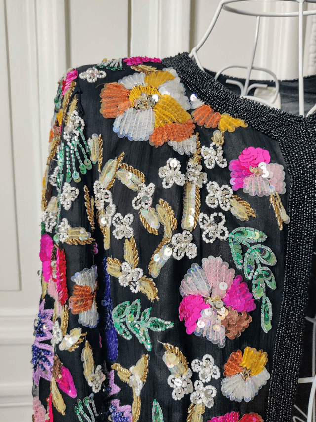 Gilet soie et sequins T.38 vintage