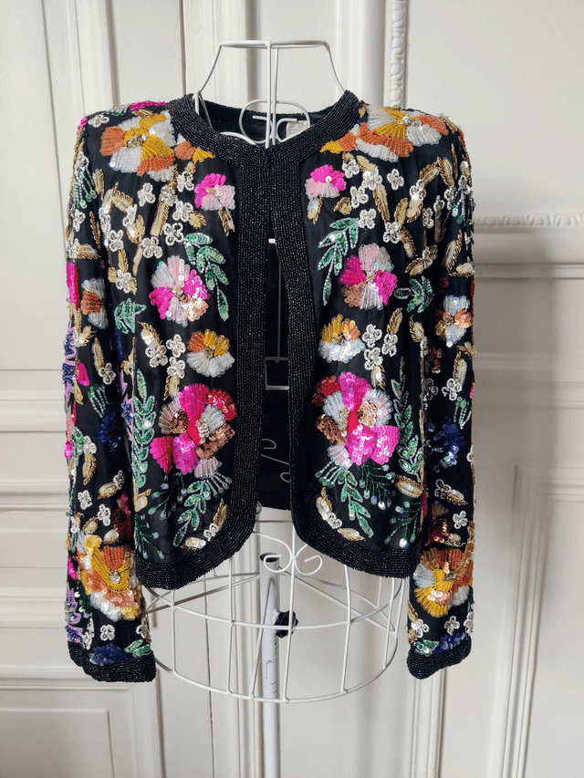 Gilet soie et sequins T.38 vintage