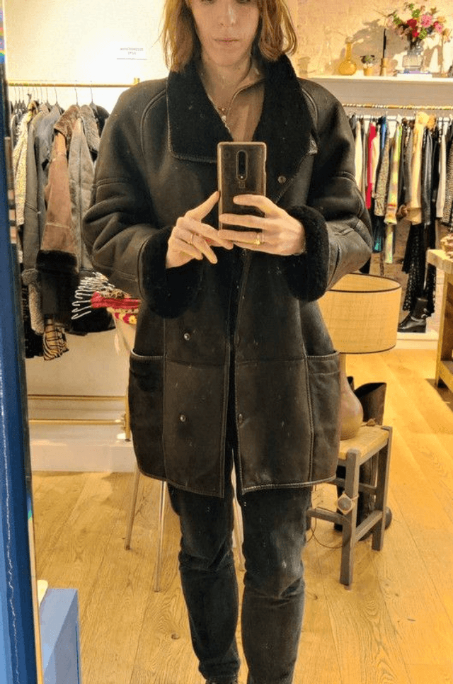 Peau lainée noire vintage T.40