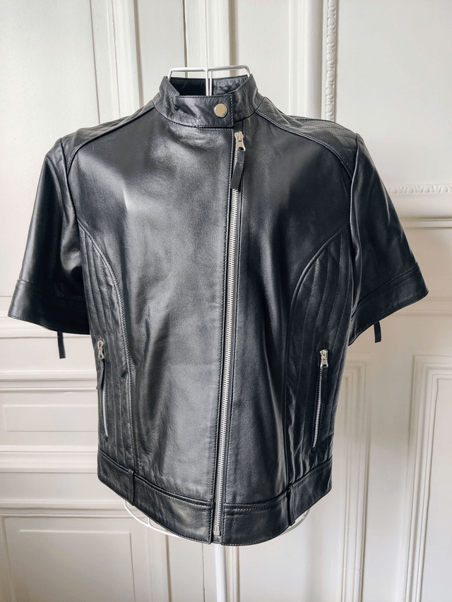 Veste cuir agneau manches courtes - T40