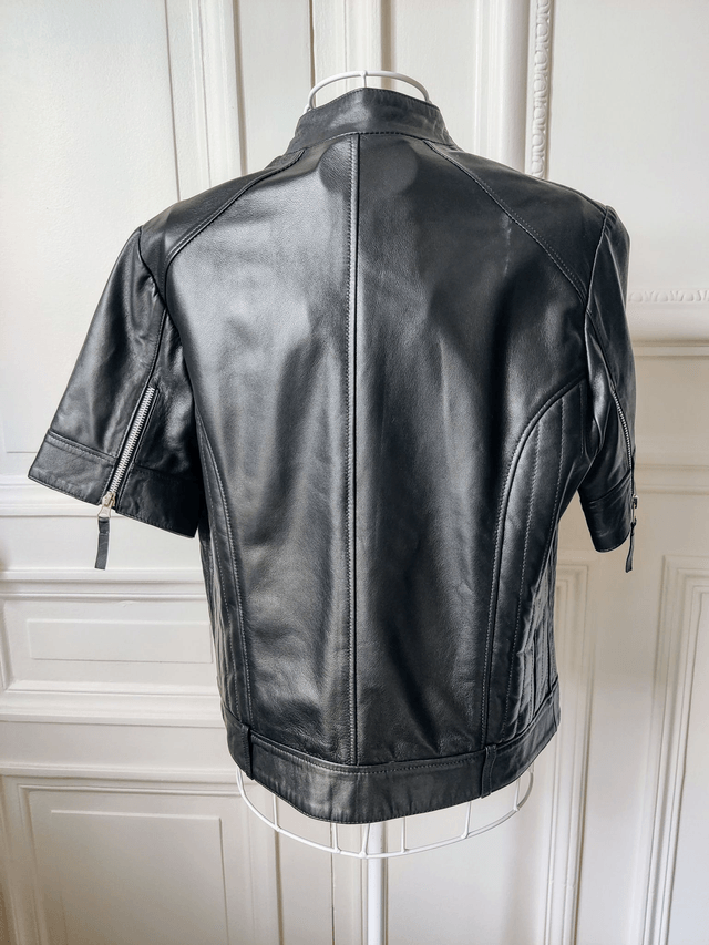 Veste cuir agneau manches courtes - T40