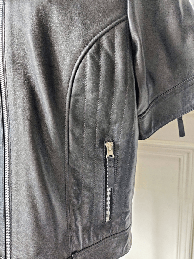 Veste cuir agneau manches courtes - T40