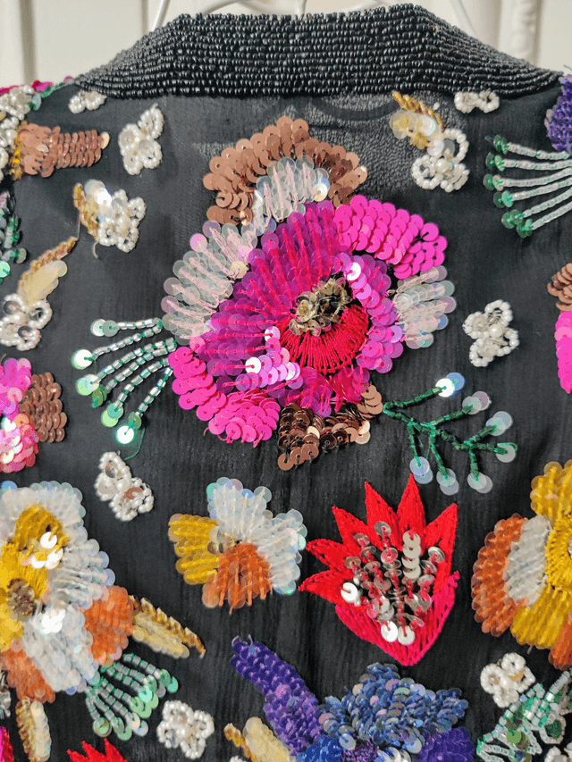 Gilet soie et sequins T.38 vintage