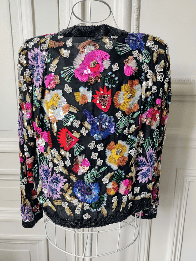Gilet soie et sequins T.38 vintage